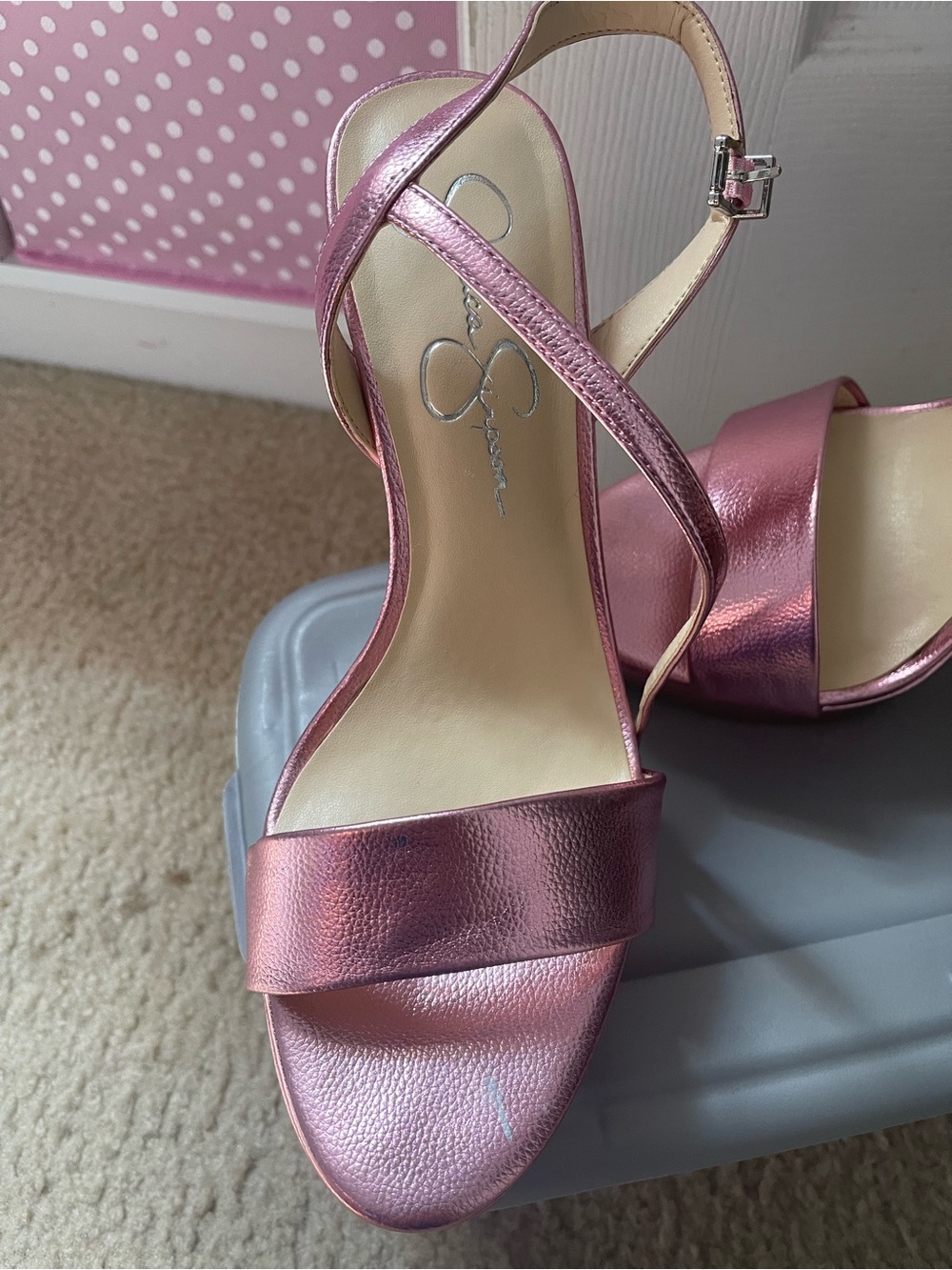 Jessica Simpson Metallic Rose Pink Strappy Slingback Heels